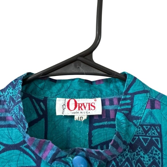 Vintage Orvis Mixed Print Teal Purple Midi Dress Size 10 Cotton USA Made Modest - Picture 3 of 11